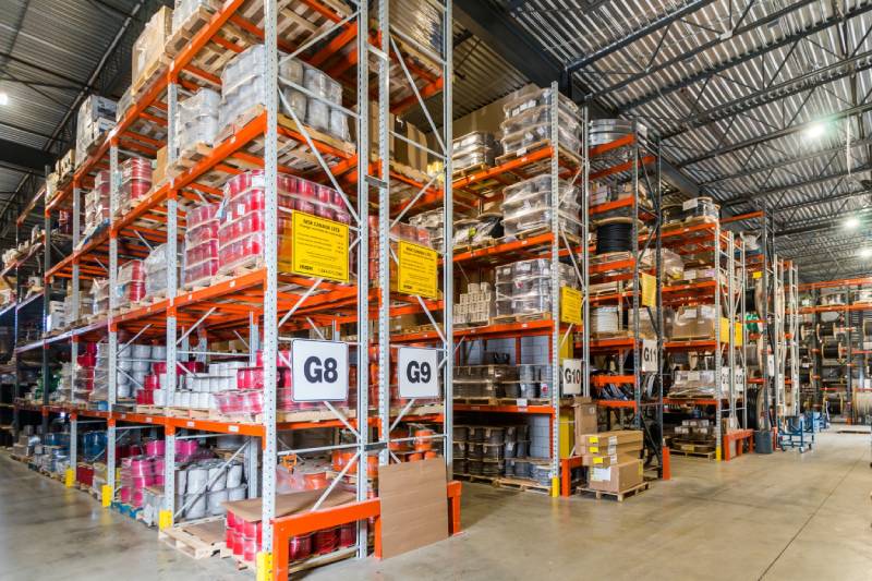 Étagère métallique installé dans l'entrepôt de chez Guillevin Brossard.