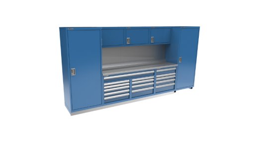 Blue workstation by Métalia.