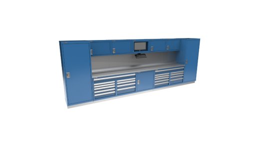 Blue workstation by Métalia.