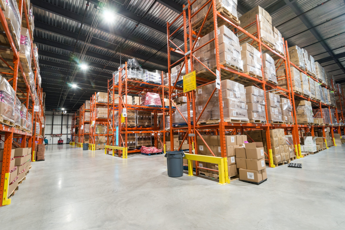 A single deep pallet rack in a warehouse.