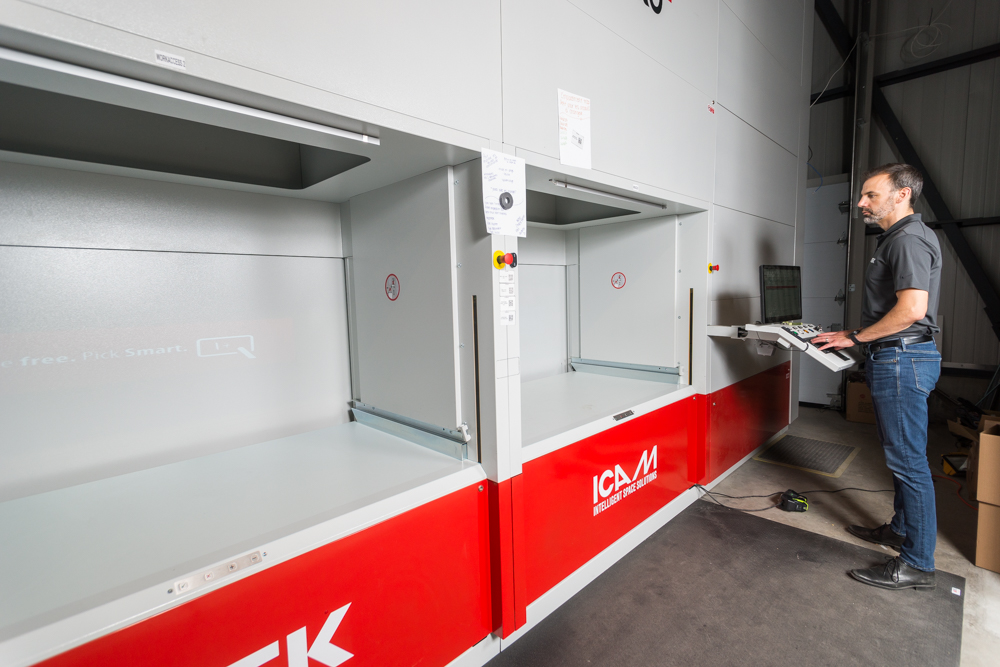 VLM Silo 2 by ICAM being used by an employee to retrieve an item from the machine.