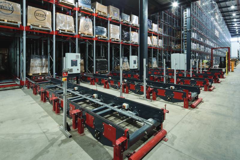 A Moffett conveyor in a warehouse.